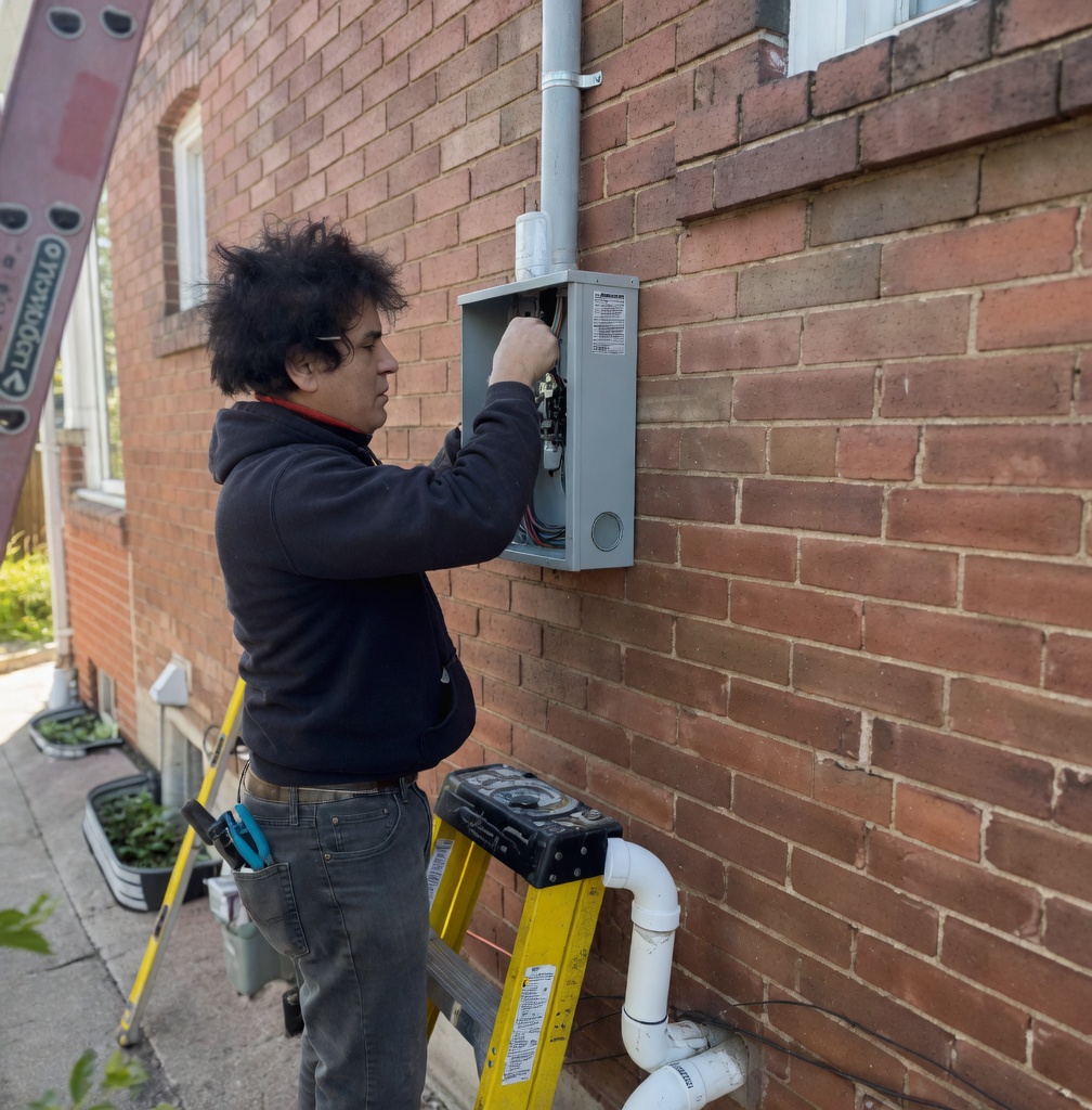 Tron Electrical licensed electrician replacing an old fuse box with a modern 200A breaker panel in a Toronto home