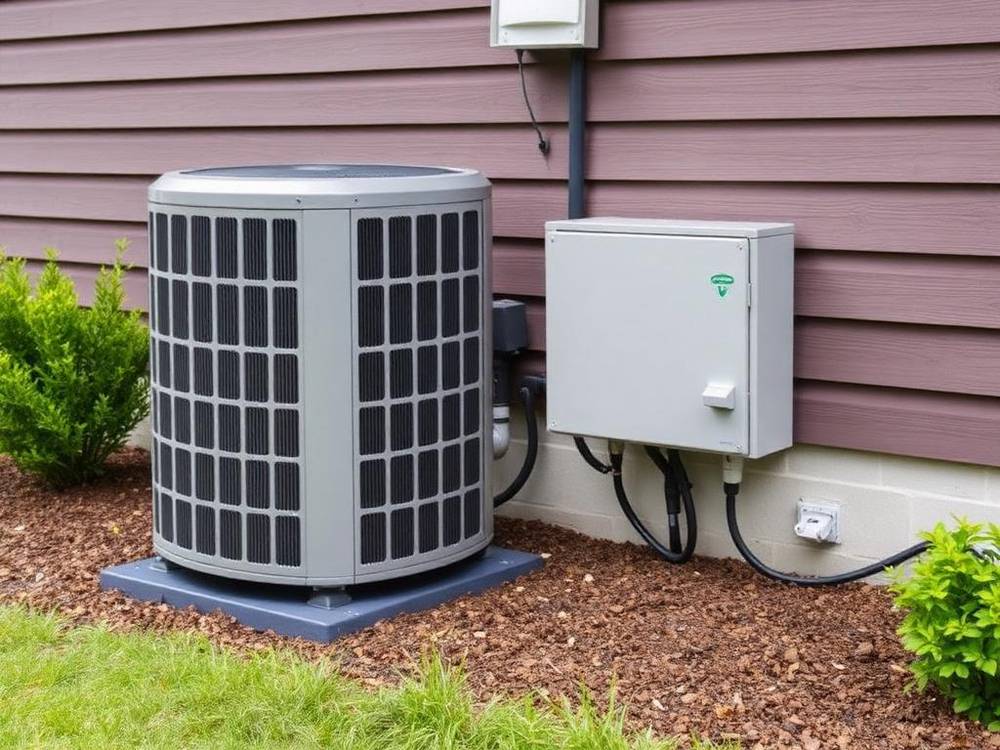 Outdoor A/C unit with code-required electrical disconnect switch installed