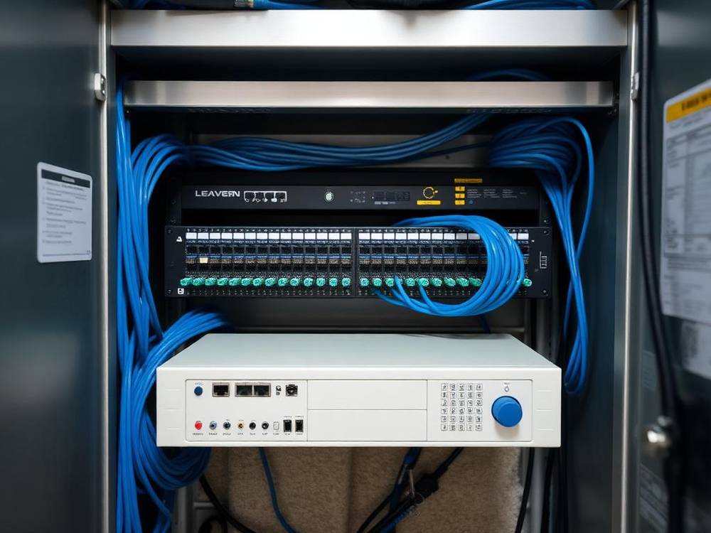 Organized NVR recording cabinet for security camera system