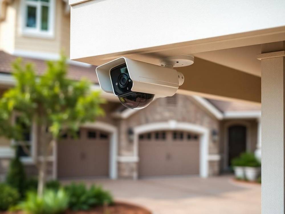 Security camera cleanly mounted in home soffit with hidden wiring