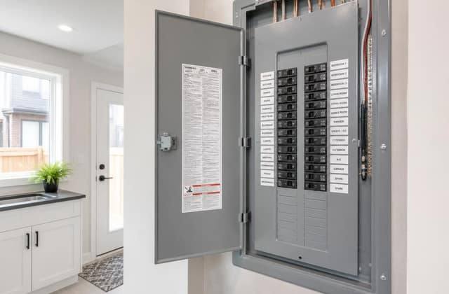 Finished 200A electrical panel in a modern home with spare breaker capacity