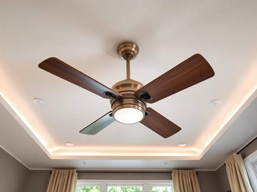 Newly installed ceiling fan with wall speed control in a Toronto bedroom