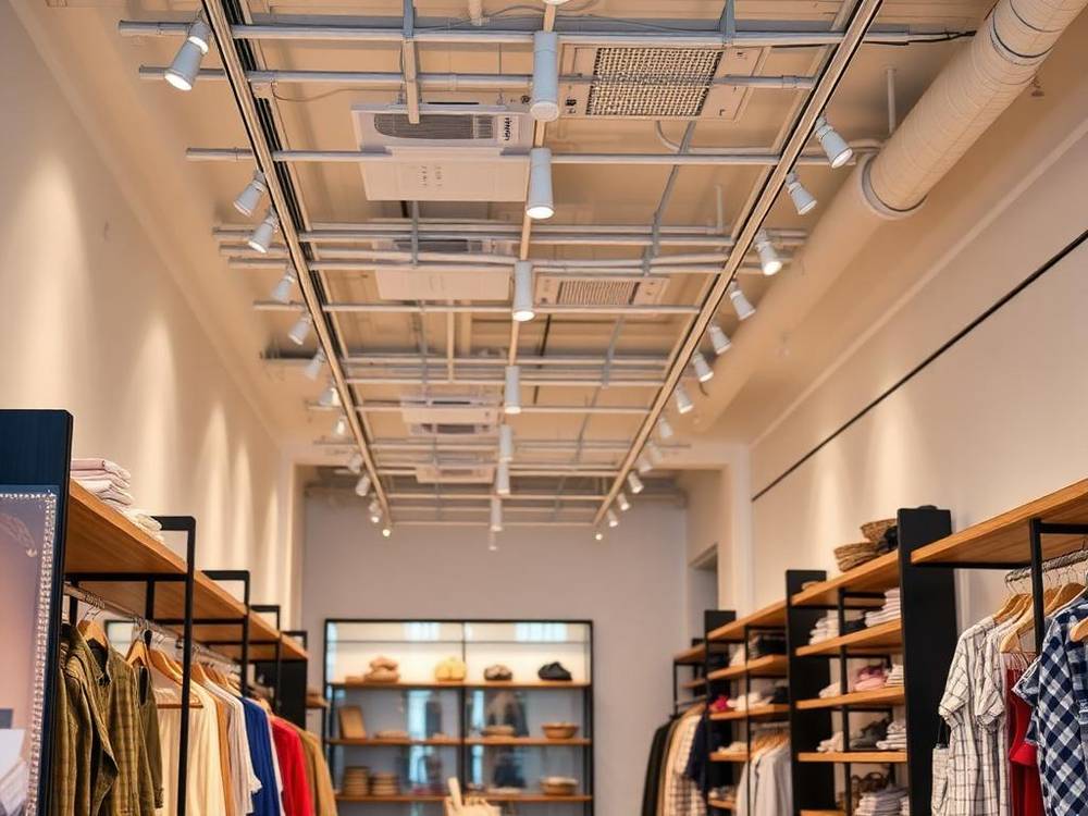 Retail store interior with track lighting and POS circuits installed by Tron Electrical