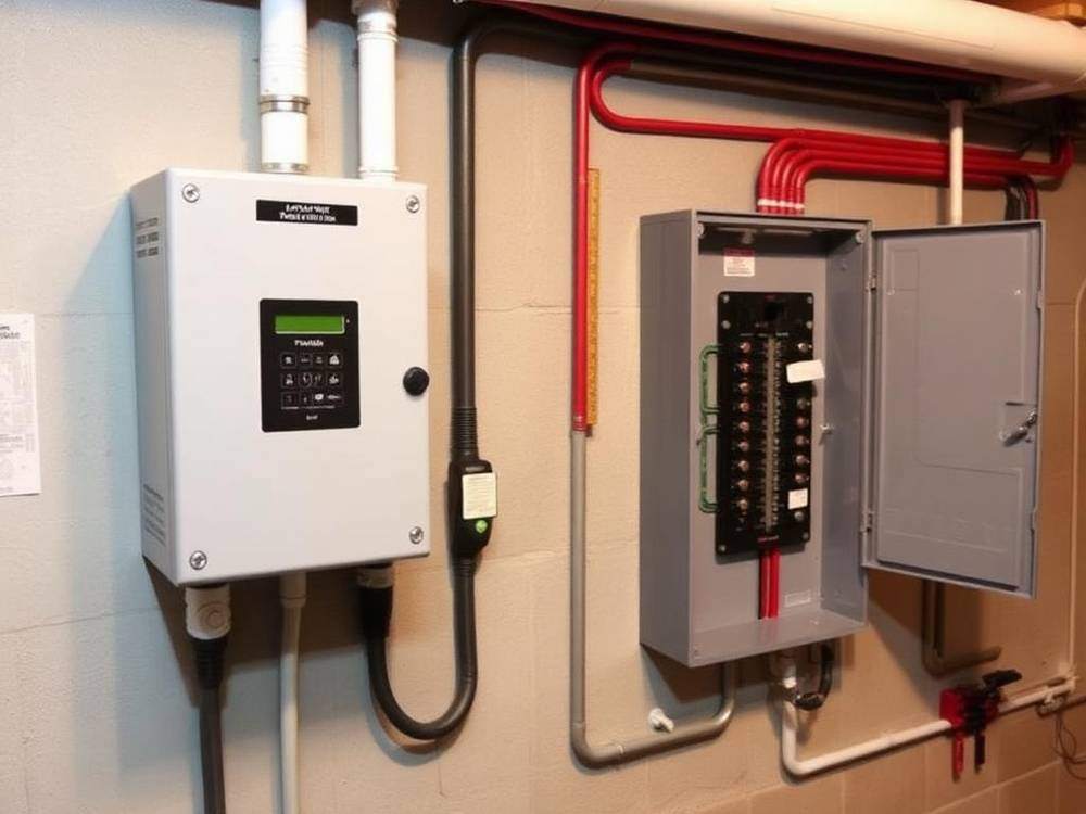 Automatic transfer switch installed next to an electrical panel