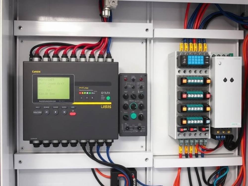 Fully wired PLC control panel with labeled I/O terminations