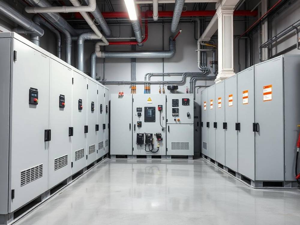 Newly installed 600V switchgear lineup in an industrial facility