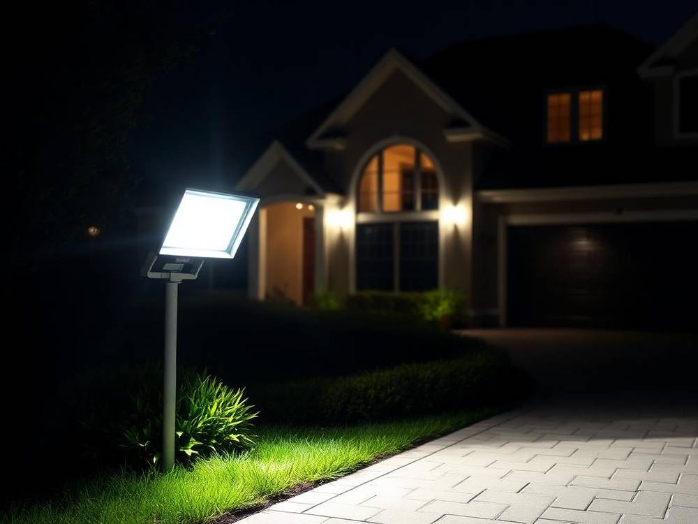 Motion sensor floodlight installed on exterior wall of Toronto home