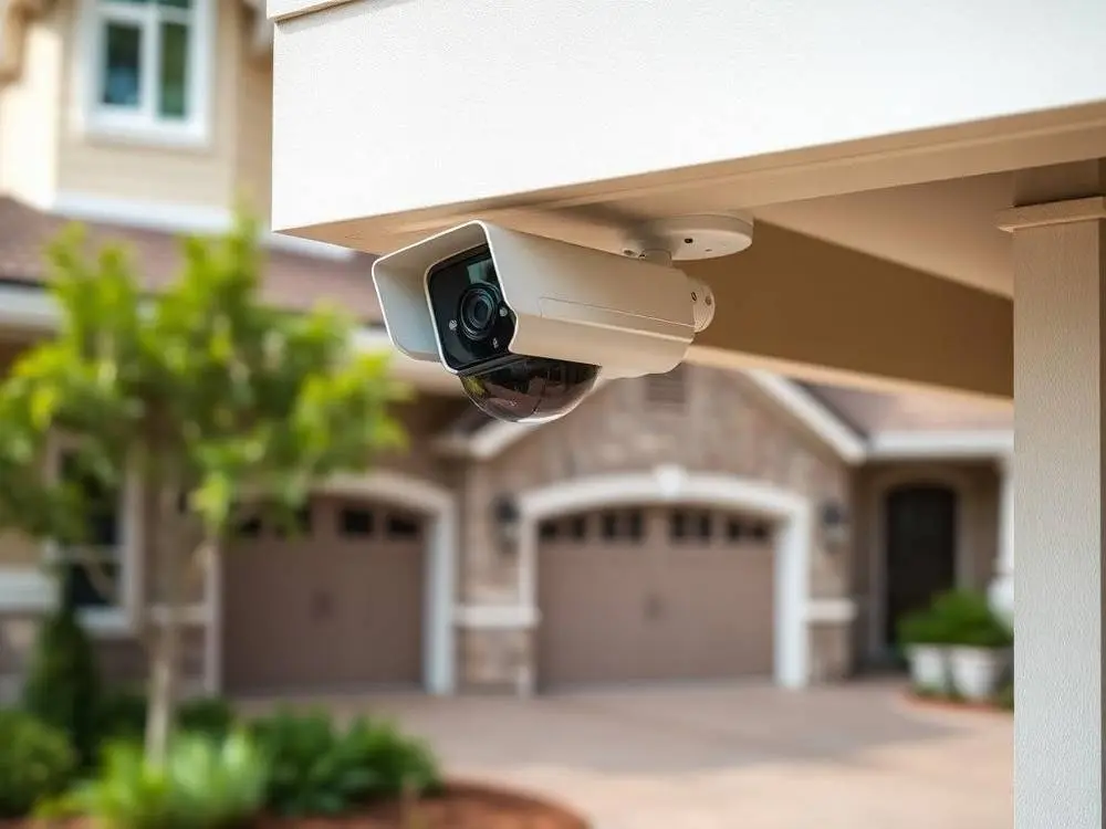 Security camera cleanly mounted in home soffit with hidden wiring