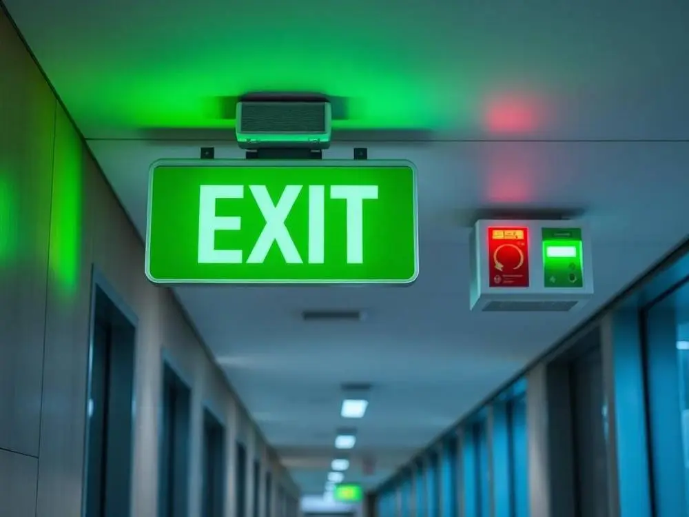 Illuminated LED exit sign installed in a Toronto commercial building
