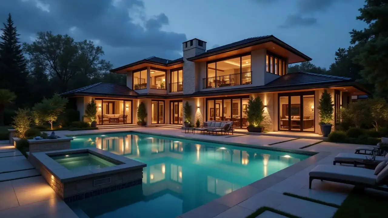 Annex Victorian home at dusk with warm porch and interior lighting