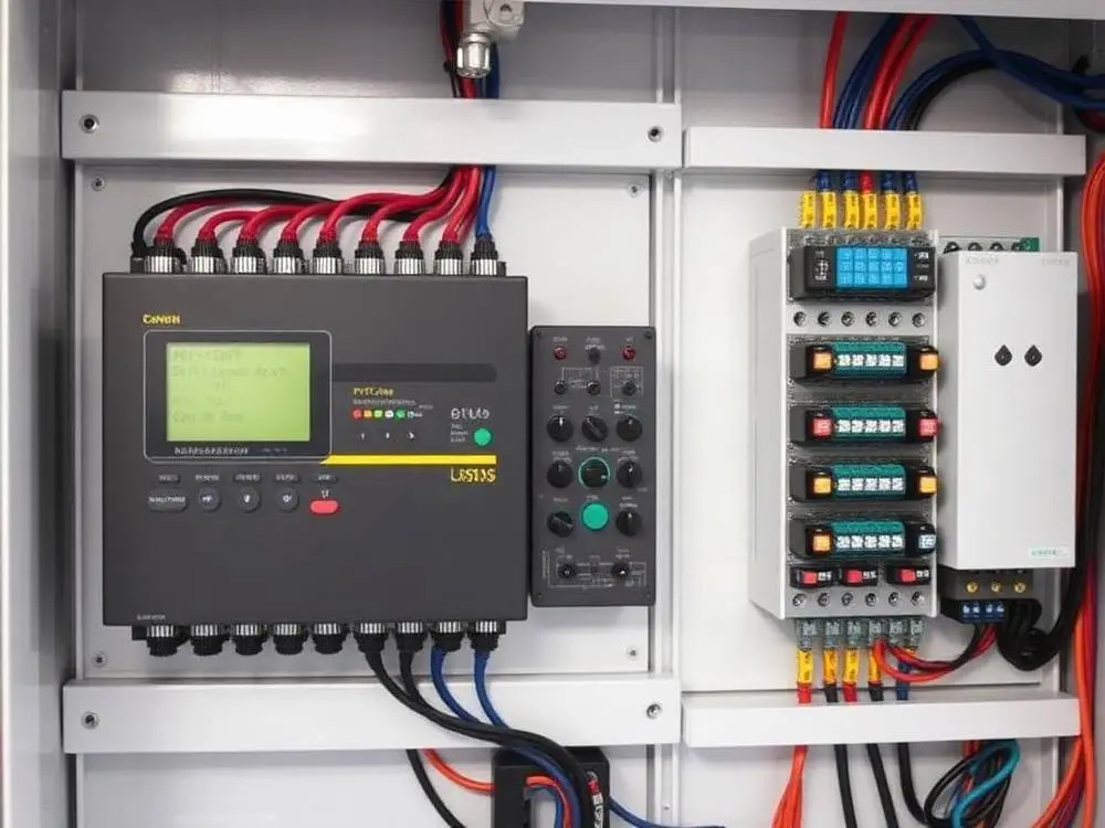 Fully wired PLC control panel with labeled I/O terminations