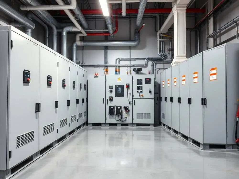 Newly installed 600V switchgear lineup in an industrial facility